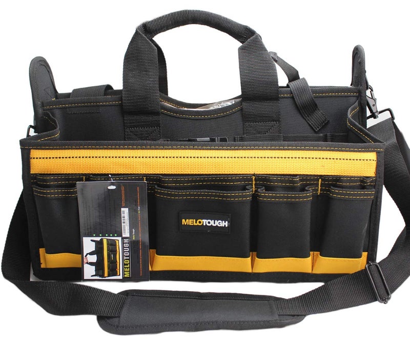 MELOTOUGH Electrician Tool Bag with shoulder strap 17 inch, HAVC Tool bag, Open Top Tool Carrier with plastic tray for construction DIY,Electrical,Technician - Image 1